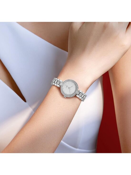 Women\'s Silver Analog Solid Relogio Feminino Waterproof Bracelet Wrist Watch